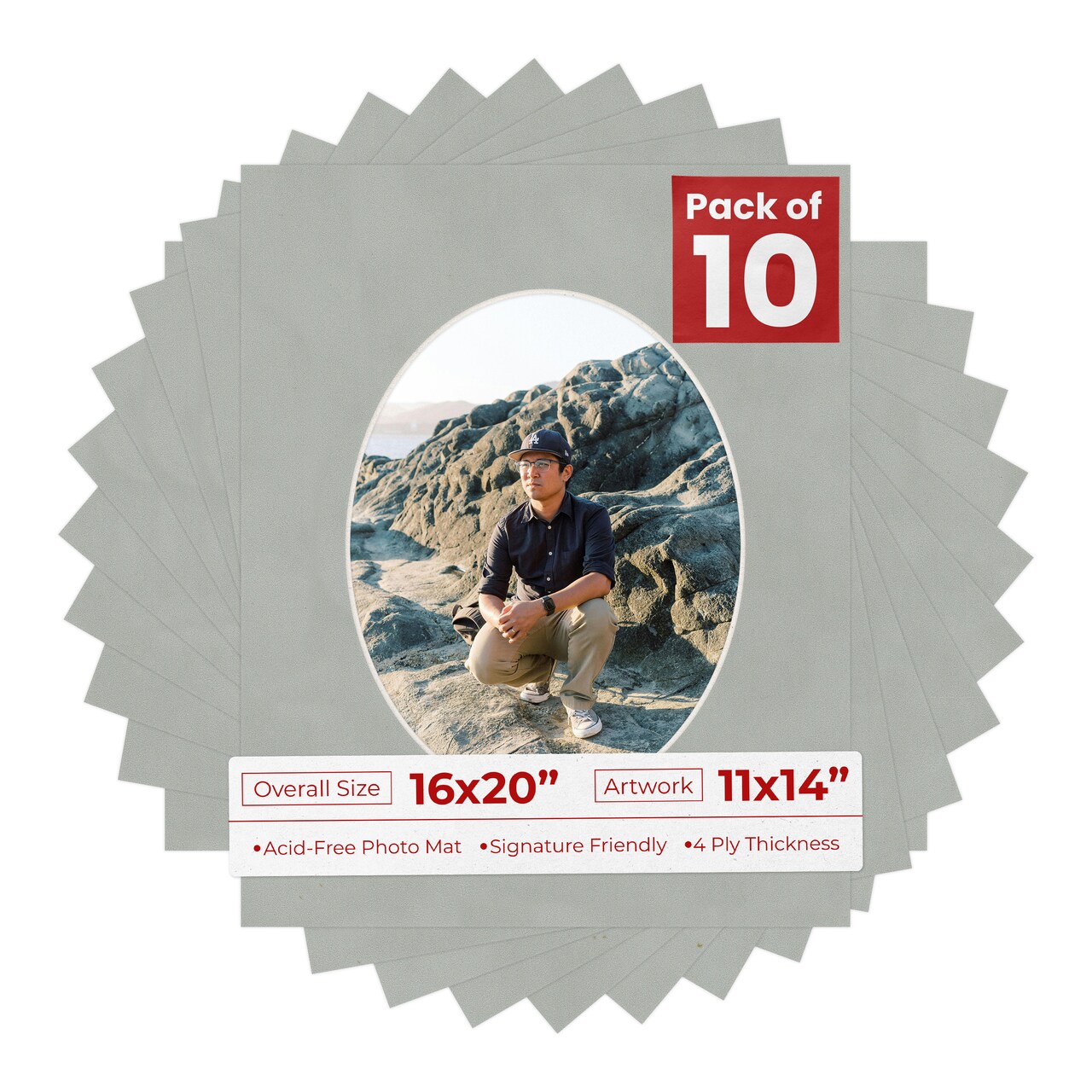 Light Grey Suede Mat Board for 16x20 Frames - Oval Opening for 11x14 Photos